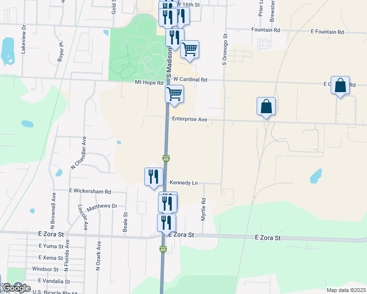 map of restaurants, bars, coffee shops, grocery stores, and more near 3307 North Range Line Road in Webb City