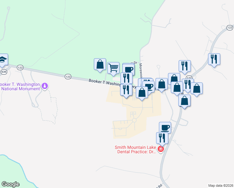 map of restaurants, bars, coffee shops, grocery stores, and more near Apron Road in Moneta
