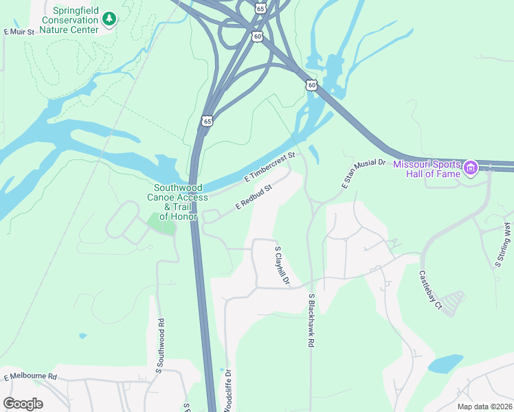 map of restaurants, bars, coffee shops, grocery stores, and more near 3222 East Redbud Street in Springfield