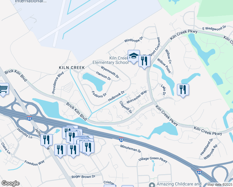 map of restaurants, bars, coffee shops, grocery stores, and more near 877 Holbrook Drive in Newport News