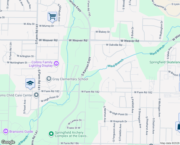 map of restaurants, bars, coffee shops, grocery stores, and more near 5228 S Nettleton Ave in Springfield