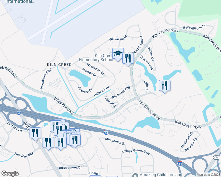 map of restaurants, bars, coffee shops, grocery stores, and more near 890 Holbrook Drive in Newport News