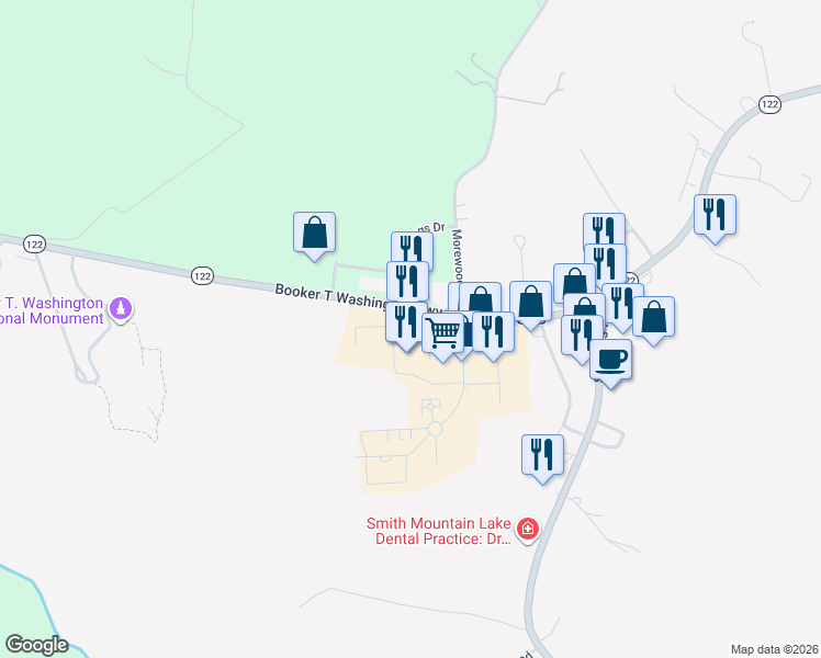 map of restaurants, bars, coffee shops, grocery stores, and more near Apron Road in Moneta