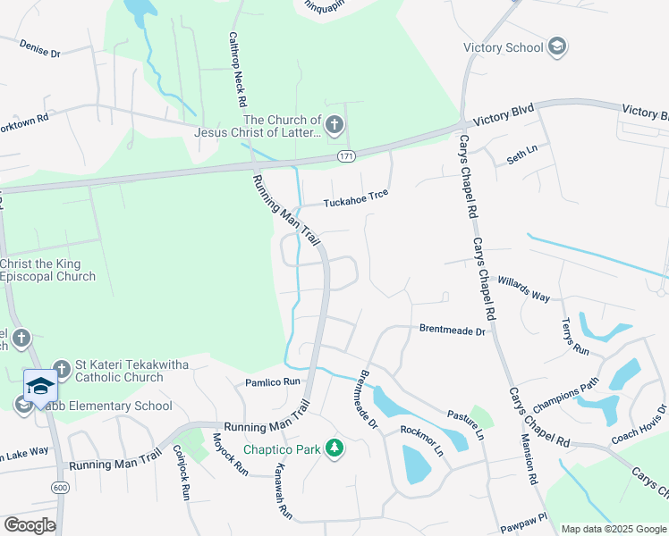 map of restaurants, bars, coffee shops, grocery stores, and more near 100 Mobjack Loop in Yorktown