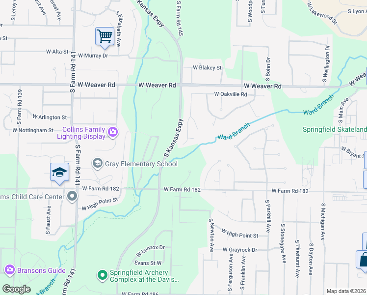 map of restaurants, bars, coffee shops, grocery stores, and more near 5228 S Nettleton Ave in Springfield