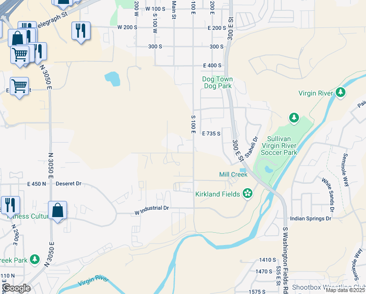 map of restaurants, bars, coffee shops, grocery stores, and more near 1-99 E 840 S in Washington