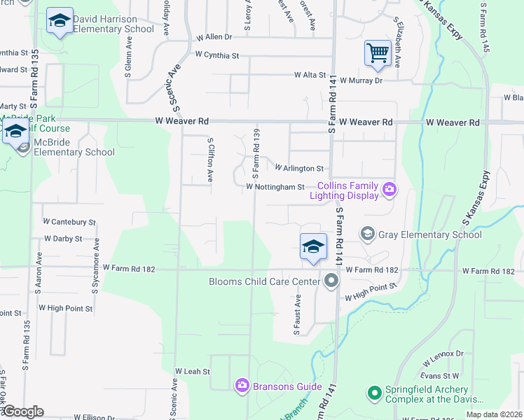 map of restaurants, bars, coffee shops, grocery stores, and more near 2392 West Cantebury Street in Springfield