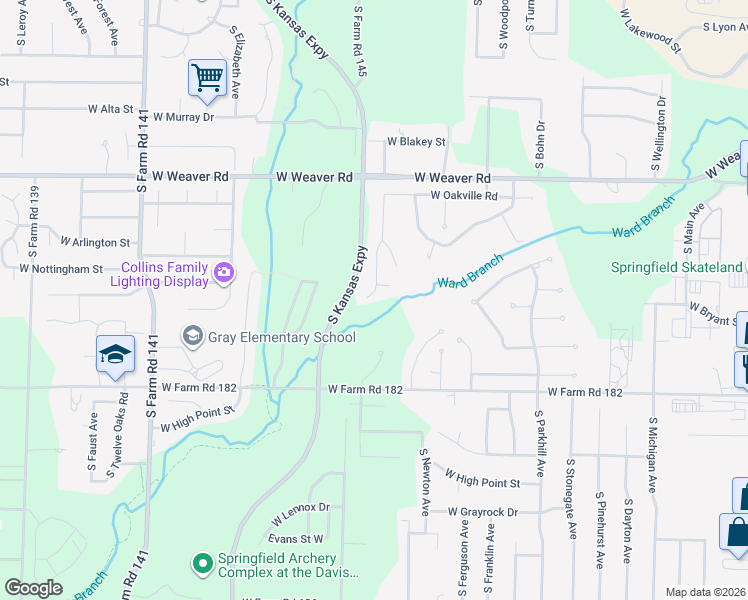 map of restaurants, bars, coffee shops, grocery stores, and more near 5216 South Nettleton Avenue in Springfield