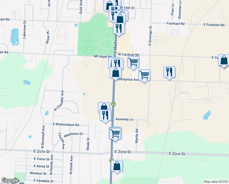 map of restaurants, bars, coffee shops, grocery stores, and more near 3347 North Rangeline Road in Joplin