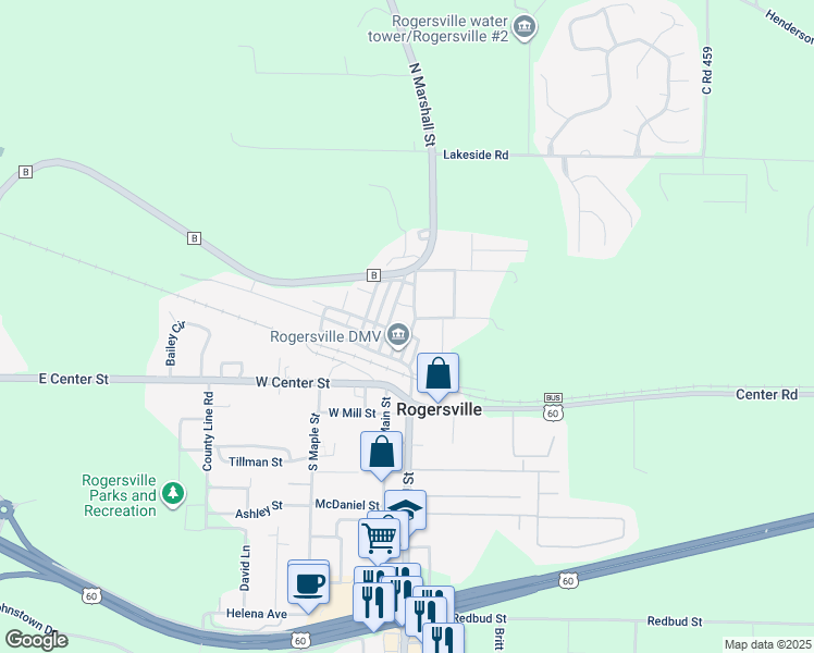 map of restaurants, bars, coffee shops, grocery stores, and more near 104 Beatie Street in Rogersville