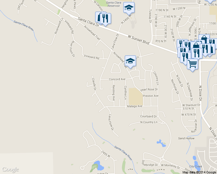 map of restaurants, bars, coffee shops, grocery stores, and more near 636 Riesling Circle in Santa Clara
