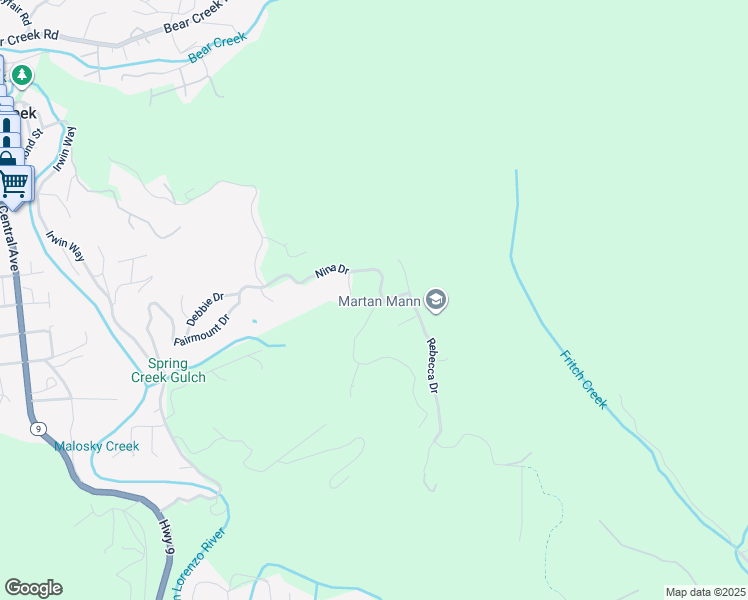 map of restaurants, bars, coffee shops, grocery stores, and more near 1025 Elsie Mae Drive in Boulder Creek