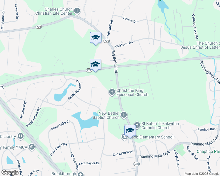 map of restaurants, bars, coffee shops, grocery stores, and more near 108 Homestead Place in Yorktown