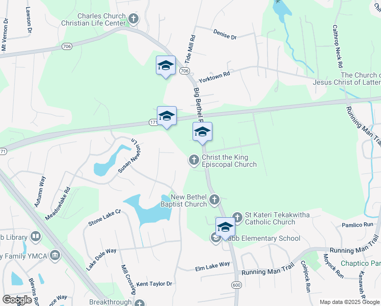 map of restaurants, bars, coffee shops, grocery stores, and more near 108 Homestead Place in Yorktown