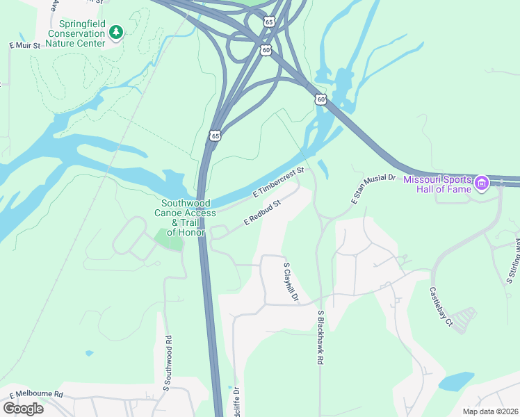 map of restaurants, bars, coffee shops, grocery stores, and more near 3222 East Redbud Street in Springfield