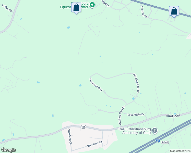 map of restaurants, bars, coffee shops, grocery stores, and more near 2231 Peakland Way in Christiansburg
