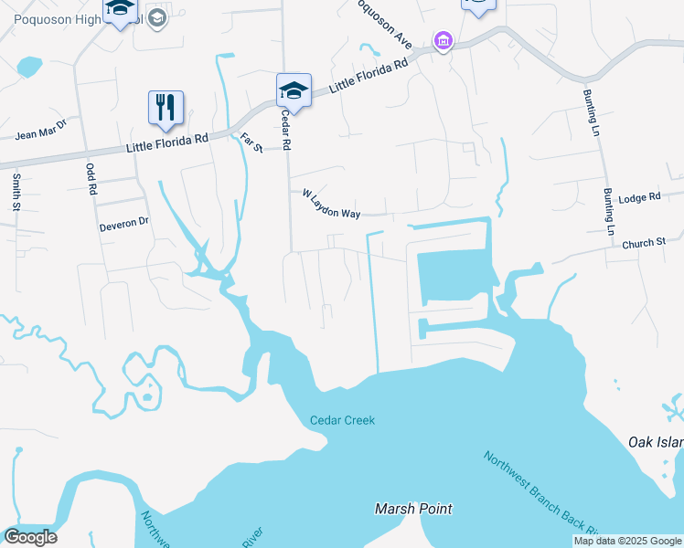 map of restaurants, bars, coffee shops, grocery stores, and more near 4 Maplewood Lane in Poquoson