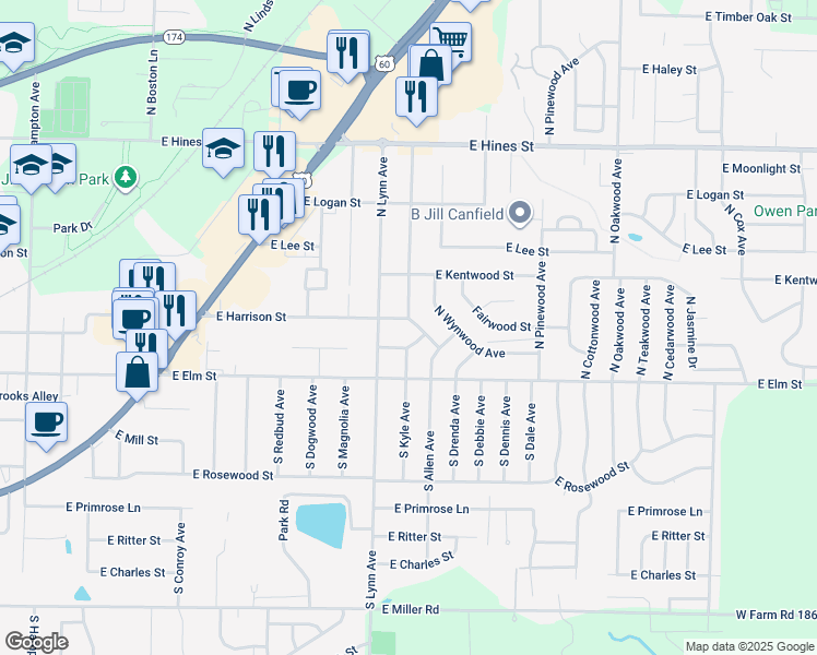 map of restaurants, bars, coffee shops, grocery stores, and more near 206 North Kyle Avenue in Republic