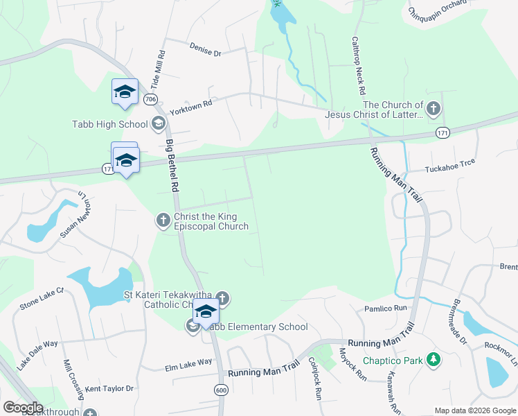 map of restaurants, bars, coffee shops, grocery stores, and more near 303 Heavens Way in Yorktown