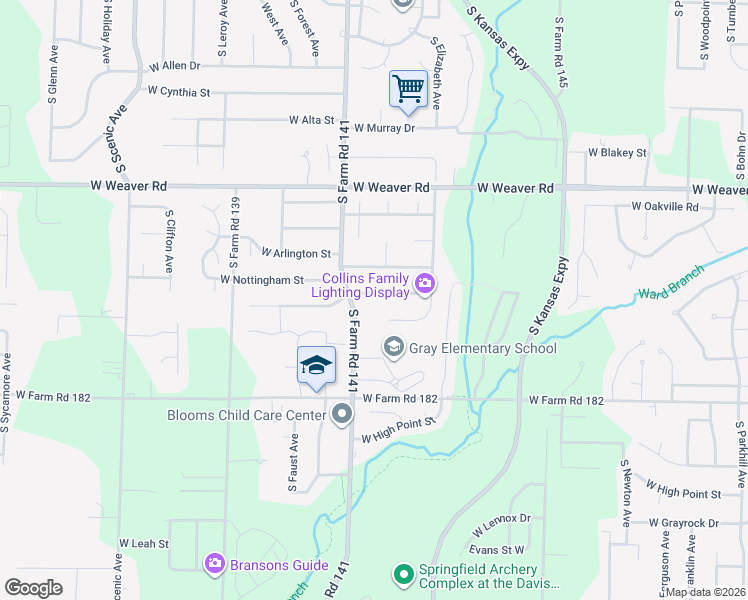 map of restaurants, bars, coffee shops, grocery stores, and more near 2102 West Nottingham Street in Springfield