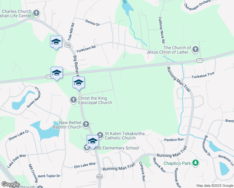map of restaurants, bars, coffee shops, grocery stores, and more near 303 Heavens Way in Yorktown
