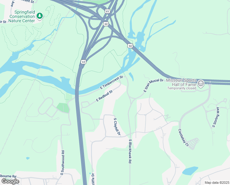 map of restaurants, bars, coffee shops, grocery stores, and more near 3307 East Redbud Street in Springfield