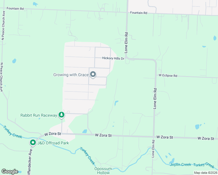 map of restaurants, bars, coffee shops, grocery stores, and more near 3231 North Thicket Road in Joplin