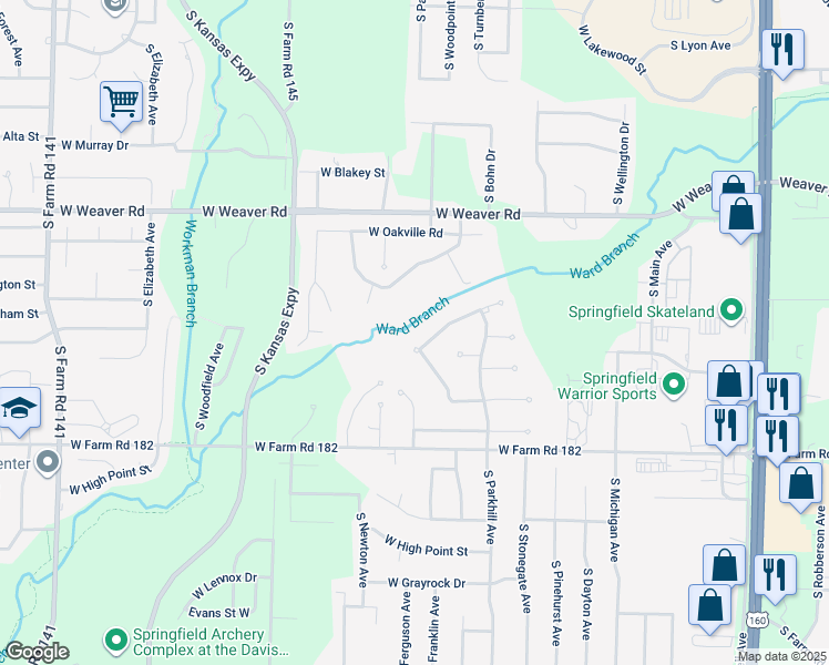 map of restaurants, bars, coffee shops, grocery stores, and more near in Springfield