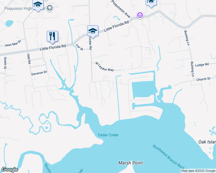map of restaurants, bars, coffee shops, grocery stores, and more near 4 Maplewood Lane in Poquoson