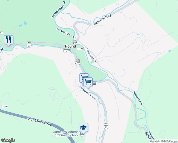 map of restaurants, bars, coffee shops, grocery stores, and more near 11268 Riverside Circle in Pound