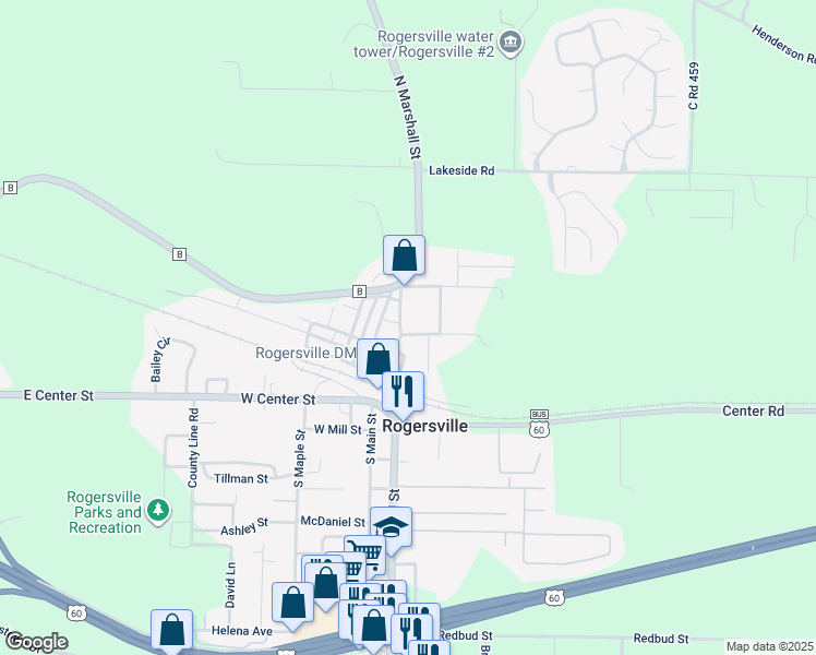 map of restaurants, bars, coffee shops, grocery stores, and more near 109 Beatie Street in Rogersville
