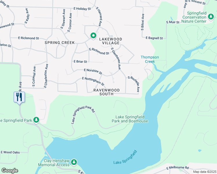 map of restaurants, bars, coffee shops, grocery stores, and more near 5063 South Barnes Court in Springfield