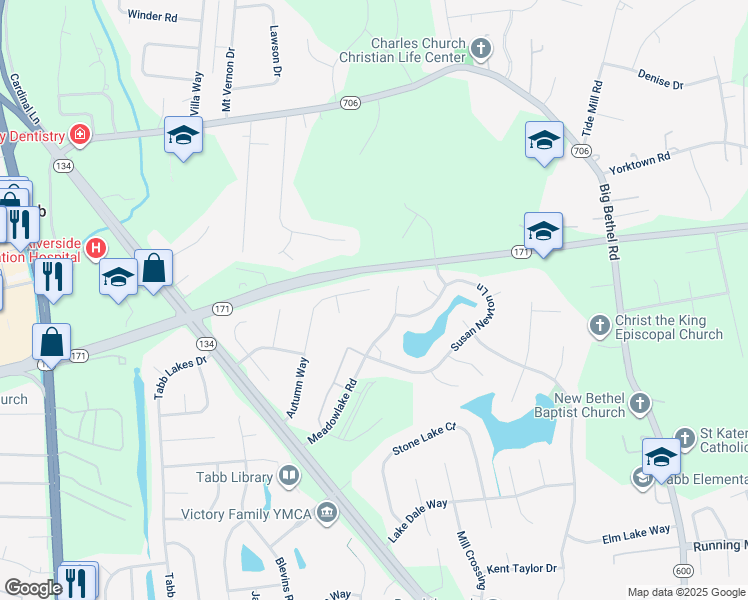 map of restaurants, bars, coffee shops, grocery stores, and more near 306 Autumn Way in Yorktown