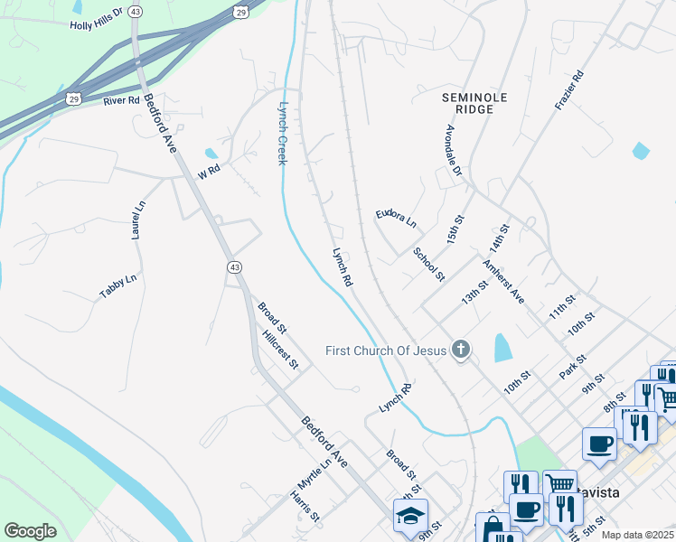 map of restaurants, bars, coffee shops, grocery stores, and more near 1236 Lynch Road in Altavista