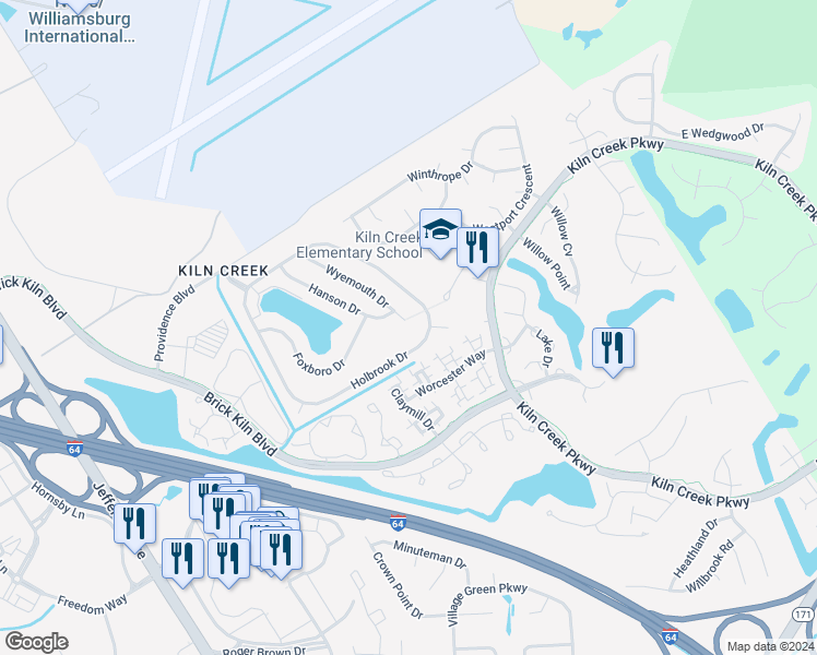 map of restaurants, bars, coffee shops, grocery stores, and more near 846 Wyemouth Drive in Newport News