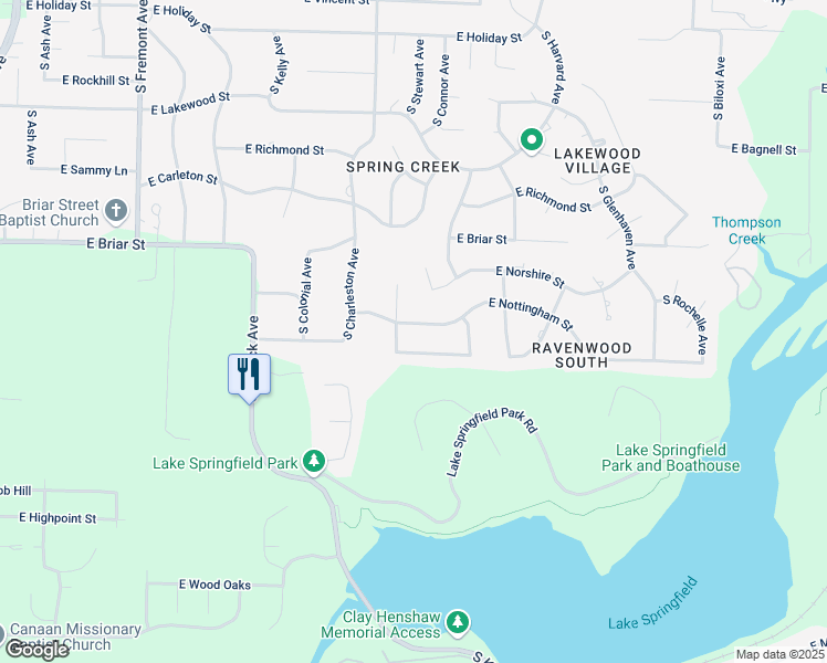 map of restaurants, bars, coffee shops, grocery stores, and more near 1908 E Nottingham St in Springfield