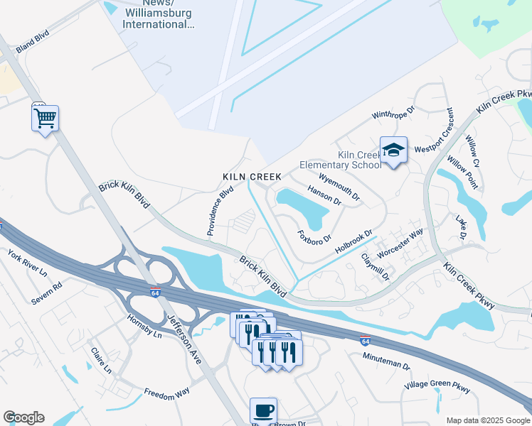 map of restaurants, bars, coffee shops, grocery stores, and more near 812 Holbrook Drive in Newport News