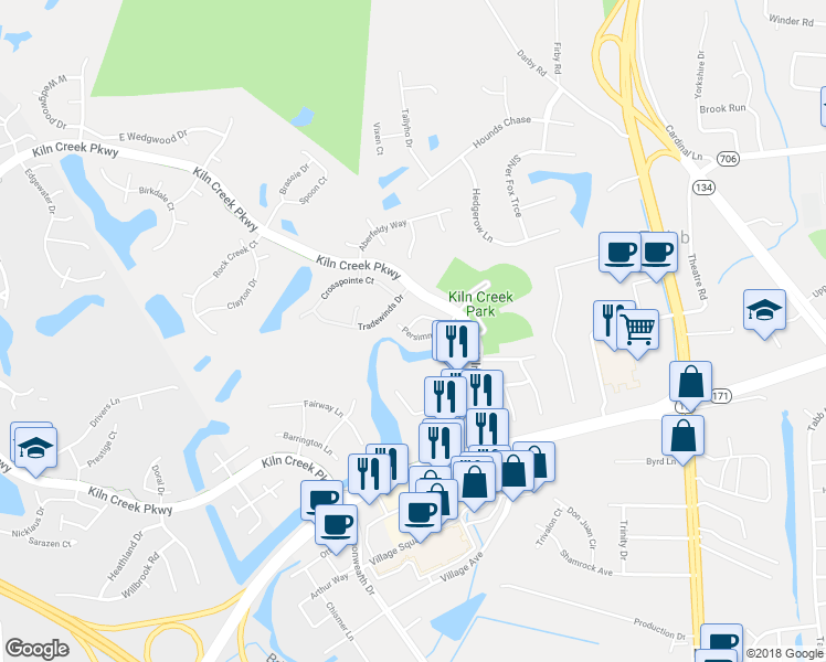 map of restaurants, bars, coffee shops, grocery stores, and more near 825 Ironwood Drive in Yorktown