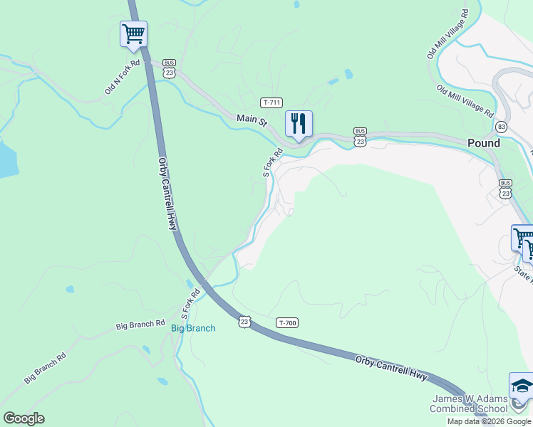 map of restaurants, bars, coffee shops, grocery stores, and more near 11241 Boggs Hollow Road in Pound