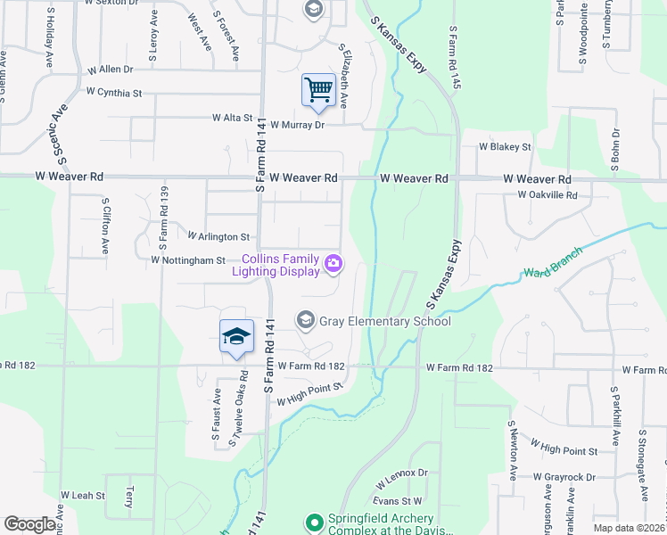 map of restaurants, bars, coffee shops, grocery stores, and more near 1975 West Nottingham Street in Springfield