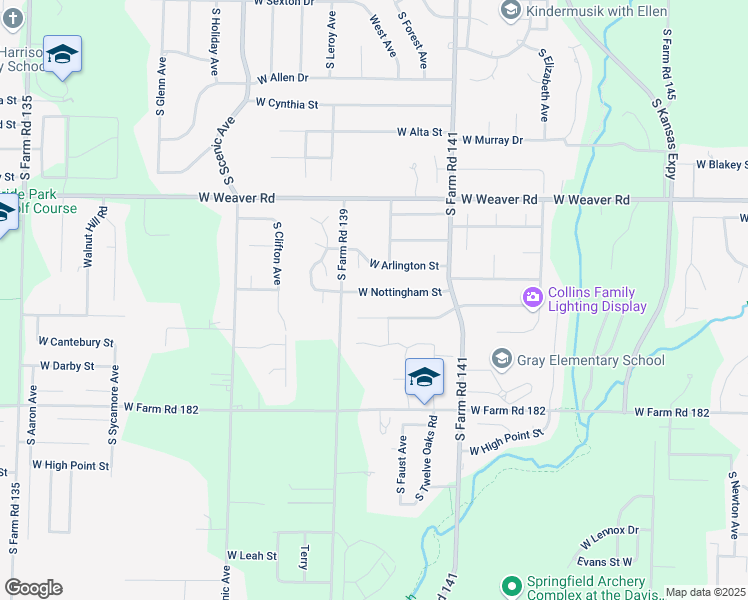 map of restaurants, bars, coffee shops, grocery stores, and more near 2314 West Nottingham Street in Springfield