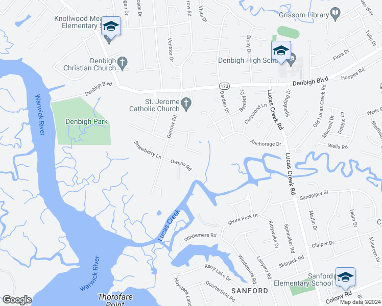 map of restaurants, bars, coffee shops, grocery stores, and more near 20 Jolama Drive in Newport News