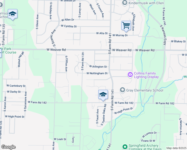 map of restaurants, bars, coffee shops, grocery stores, and more near 2314 W Nottingham St in Springfield