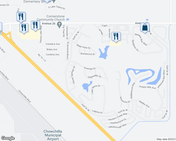 map of restaurants, bars, coffee shops, grocery stores, and more near 7500 Eagle Court in Chowchilla