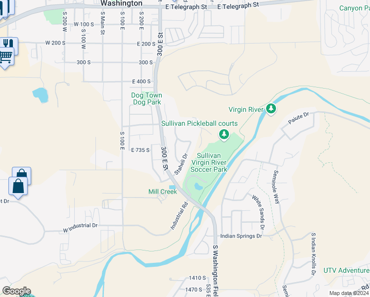 map of restaurants, bars, coffee shops, grocery stores, and more near 722 Staheli Drive in Washington