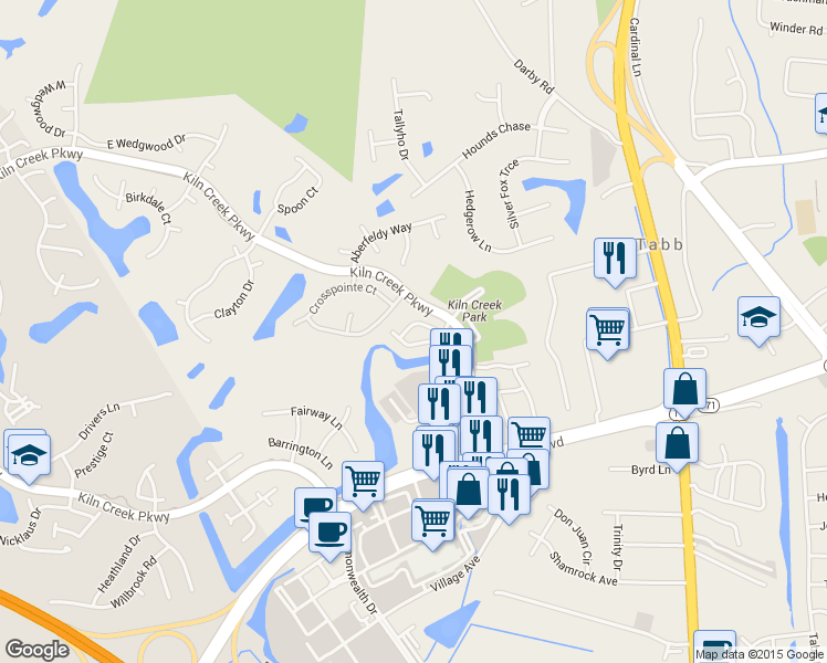 map of restaurants, bars, coffee shops, grocery stores, and more near 821 Ironwood Dr in Yorktown