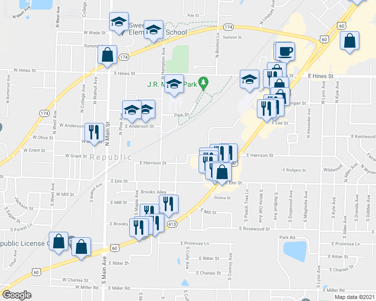 map of restaurants, bars, coffee shops, grocery stores, and more near 425 East Harrison Street in Republic