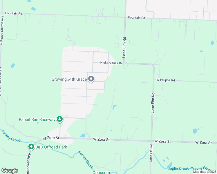 map of restaurants, bars, coffee shops, grocery stores, and more near 3231 North Thicket Road in Joplin