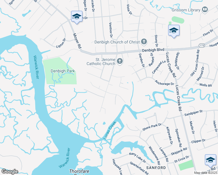map of restaurants, bars, coffee shops, grocery stores, and more near 62 Garrow Road in Newport News