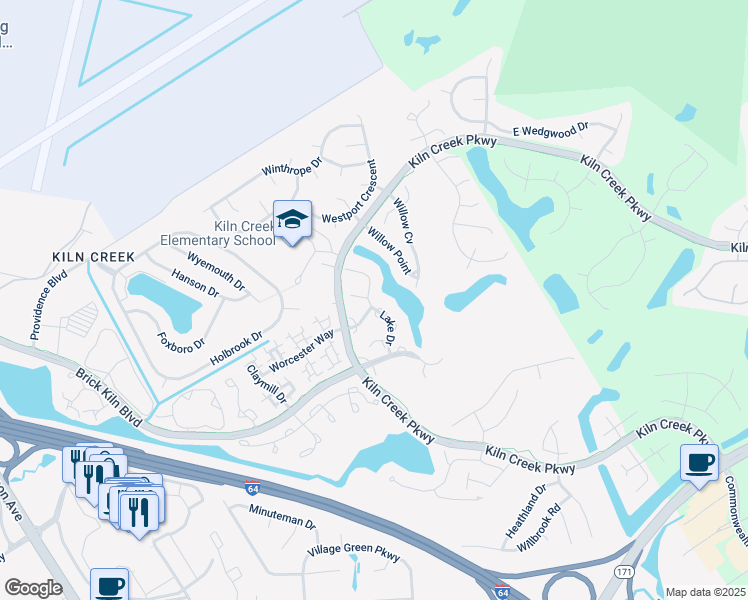 map of restaurants, bars, coffee shops, grocery stores, and more near 1302 Lake Drive in Newport News